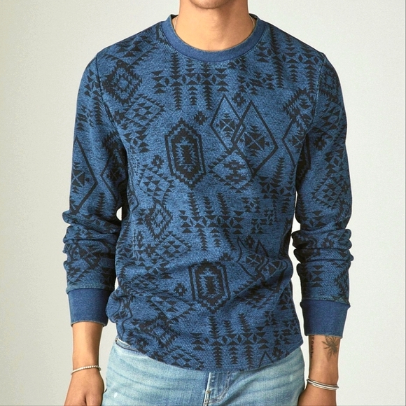Lucky Brand LA medium Native Western waffle knit Indigo thermal long sleeve Tee - Picture 1 of 7